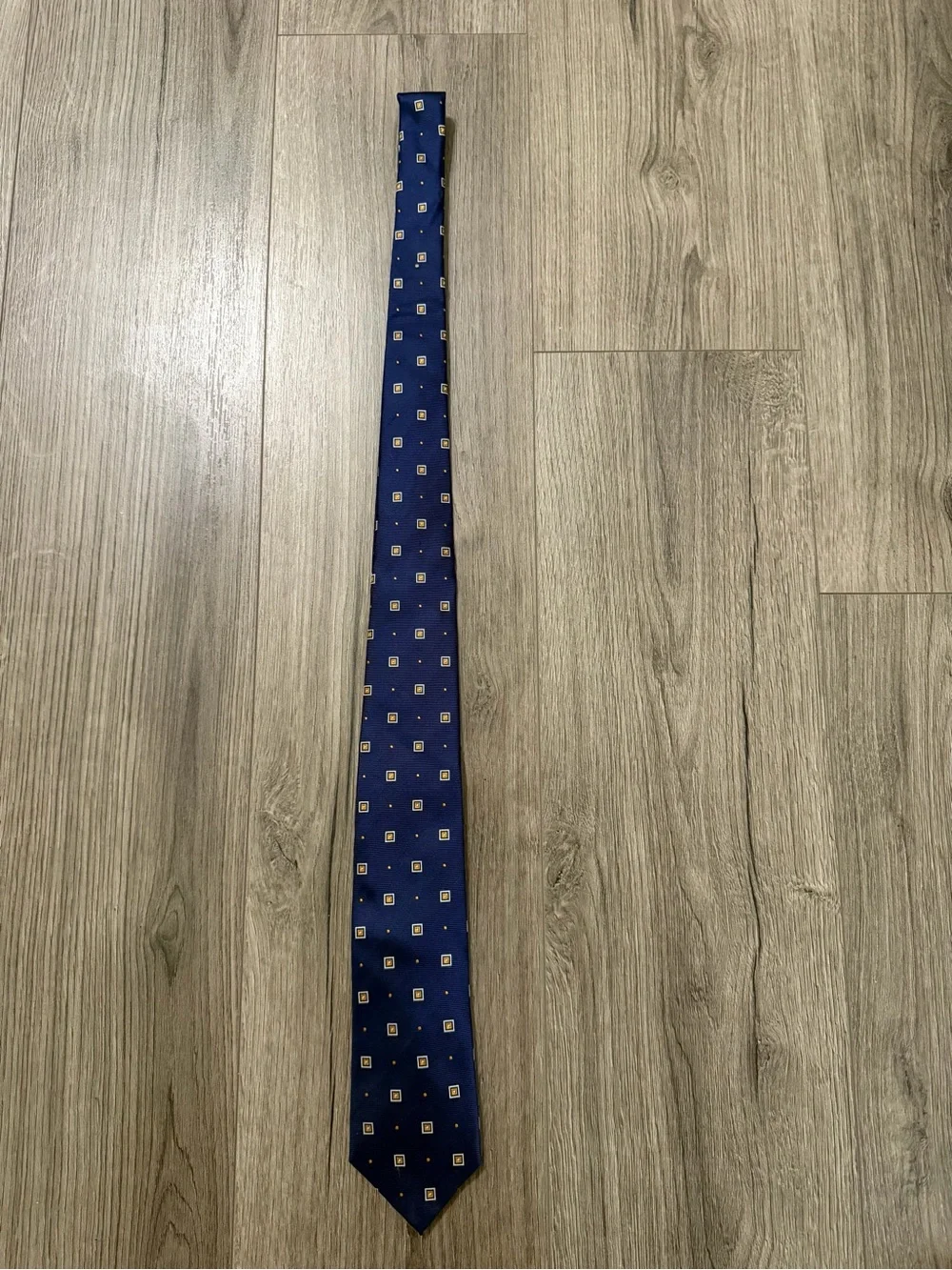 Yves Saint Laurent Navy Blue Silk Tie with Square Motif